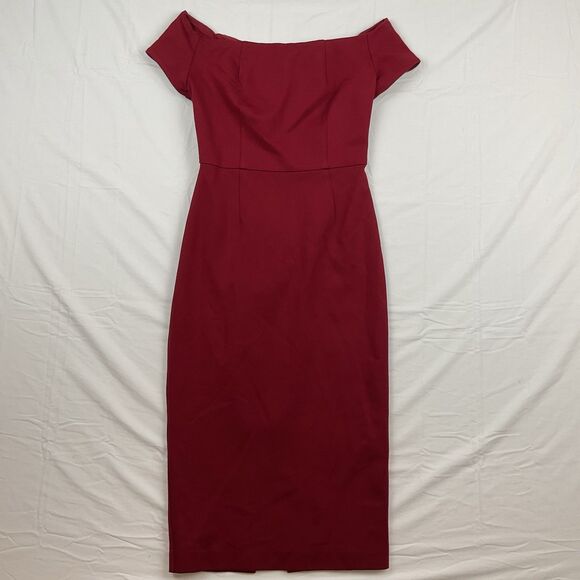 Trina Turk Red Off Shoulder Bodycon Cocktail Dress Size 4 Elegant Party Dress